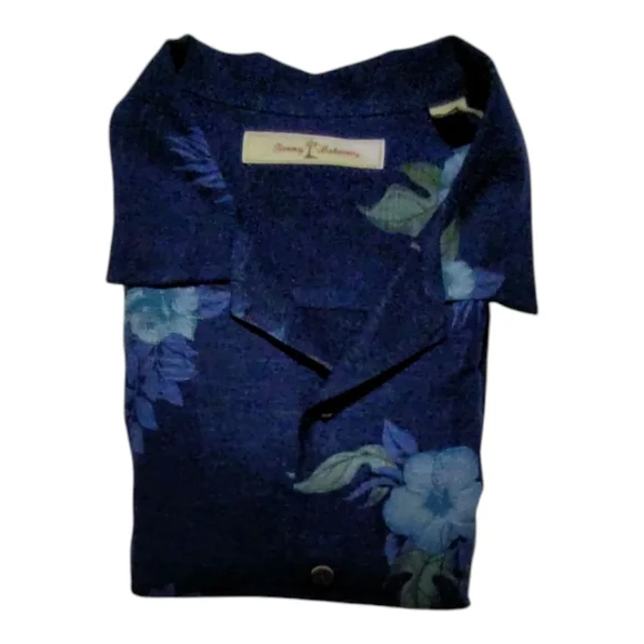 Tommy Bahama Silk Hawaiian Shirt Men M Navy Blue Floral Short Sleeve Button Up - Picture 3 of 3